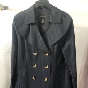 LONDON FOG with belt Women's PeaCoat XL Black Polyester Double Breasted Coat.